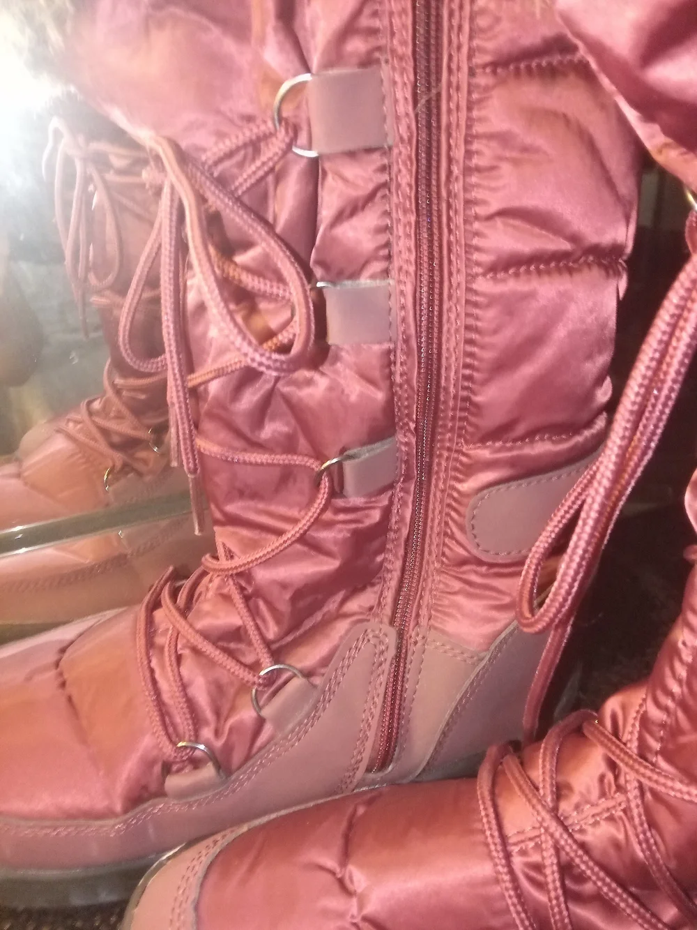 Nature Breeze Burgundy Lace-Up Faux Fur Winter Boots